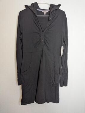 Athleta Cozy Up Hoodie Dress Black Size Large Casual Athleisure NWT